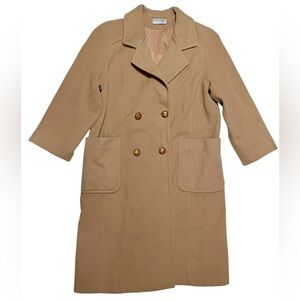 Vintage 100% Wool Long Trench Coat Winter Forecaster of Boston Tan Camel USA